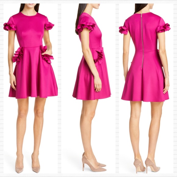 $250 TED BAKER Pink Ruffle Cocktail Dress Luuciee - Picture 3 of 10